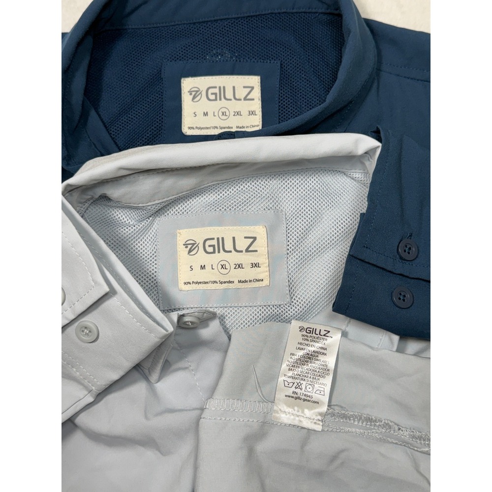 Gillz Men XL Performance Fishing Shirts Lot of 2 Navy Grey Long Sleeve Vent Back